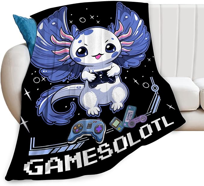 Axolotl Gaming Throw Blanket for Boys & Adults - Soft, Warm & Cozy Fleece for Couch, Sofa & Bed - 80"x60"