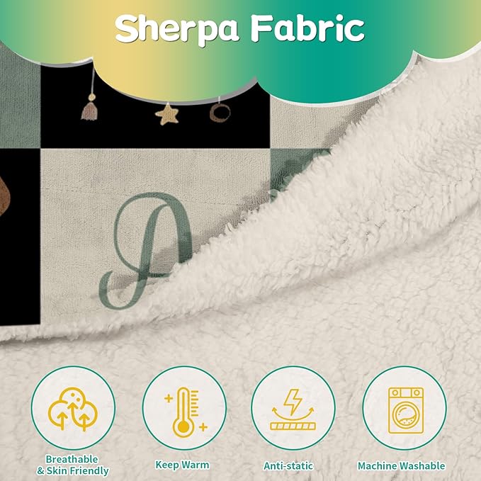 Custom Safari Animals Blanket Gift, Personalized Baby Blanket with Name, Soft Plush Flannel/Sherpa Fleece Throw Blankets for Toddler Kid Teen Boys Girls Color09