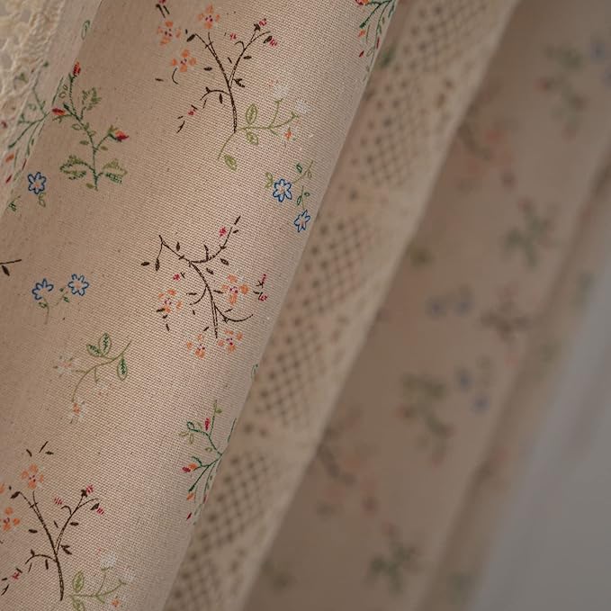 ENJOYBRIDAL Floral Curtains 63 Inch Length 2 Panels Crochet Lace Patchwork Drapes Semi-Sheer Boho Tassel Bedroom Living Room Farmhouse Short Beige Small Country Rustic Rod Pocket Window Curtain