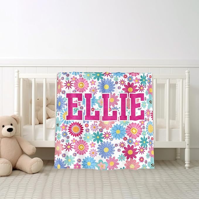 Ships Next Day, Personalized Baby Blankets, Custom Baby Blanket with Name for Girls,Gift for Chrismas Birthday Memorial Day, Customized Flannel Blanket for Kids Adults 60"X80"