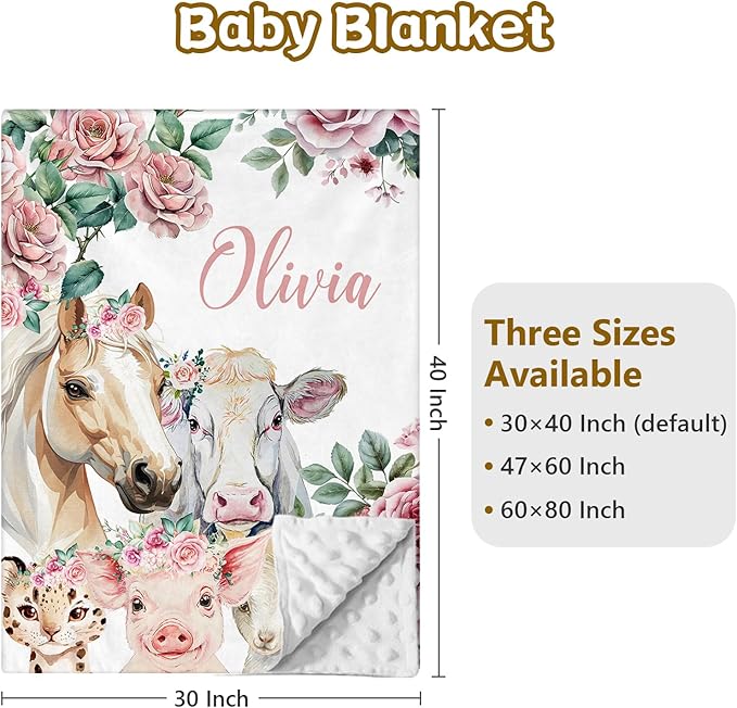 Custom Name Crib Bedding Set, 3 Pcs Personalized Baby Crib Bedding Set, Soft Flower Animals Nursery Crib Sets for Boys Girls, Double Layer Toddler Bedding Set Customized Gifts for Newborn Kids