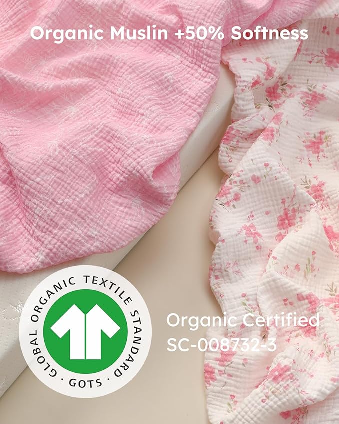 Yoofoss Muslin Pack and Play Sheets Fitted, Organic Mini Crib Sheets for Boys Girls, Playard Sheet Compatible with Pack N Play Mattress, Soft, Breathable and Durable 38"x26"