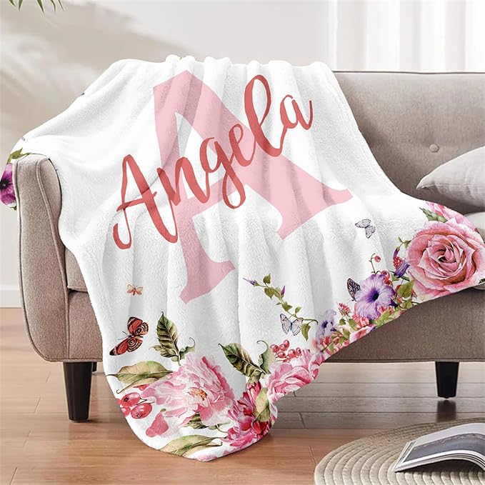 Ships Next Day, Personalized Baby Blankets, Custom Baby Blanket with Name for Girls,Gift for Chrismas Birthday Memorial Day, Customized Flannel Blanket for Kids Adults 50"X60"