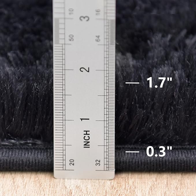 2 x 6 Runner Rug - Non Slip Washable Hallway Fluffy Rug with Rubber Backing - Fluffy Rugs for Bedside Dorm - Black