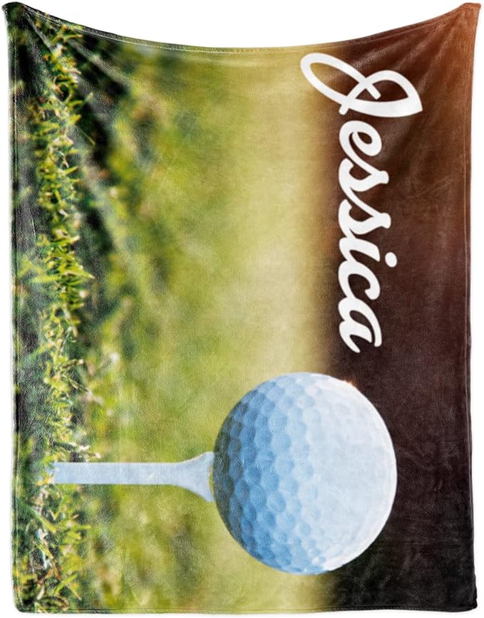 Personalized Golf Blanket Name and Number: Custom Golf Throw Blankets Super Soft Flannel Customized Name Softball Gifts for Kids Boys Girls Women Men Golf Lover(50" x 60" for Teen)