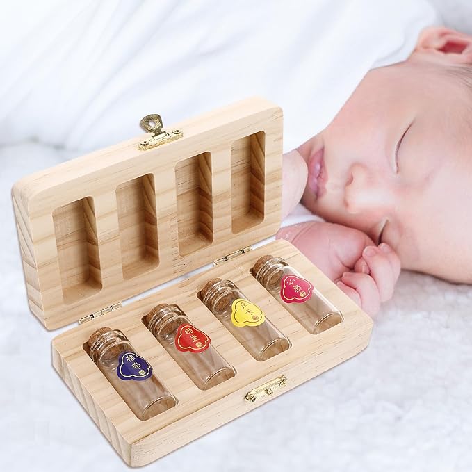 Multipurpose Keepsake Box for Large Wooden Organizer with Bottles for Lanugo Umbilical Cord First Hair Storage Memory Case Girl Boy Newborn Souvenir Holder
