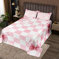 Pink Bowknot Kids Bedspread Twin Size,Geometric Grid Checkered Patchwork Fashion Coverlet Set,Girls Women Room Decor,Bow Tie Knot Princess Quilted Coverlet,Chic Unique Bedding Quilt,1 Pillowcase