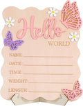 Welcome Baby Sign, Hello World Newborn Sign, Pink Baby Name Announcement Mark, Butterfly Chrysanthemum Birth Announcement Signs for Girls And Boys in Hospitals, Nursery And Family Use.