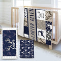 Custom Name Crib Bedding Set 3-Piece – Navy Deer Design Baby Bedding Set with Personalized Soft Blanket, Fitted Sheet, Changing Pad Cover – Ideal Newborn Gift for Boys and Girls