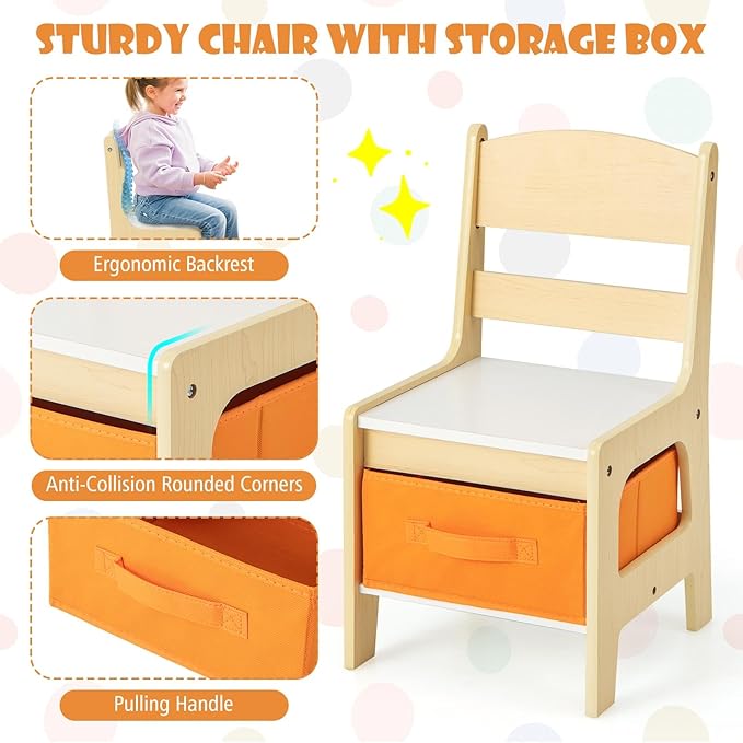 HONEY JOY Kids Table and Chairs, 3-in-1 Children Wooden Activity Set with Storage, Detachable Tabletop, for Art, Craft, Drawing, Reading, Gift for Toddlers Boys Girls 3-7 Years Old (Natural)