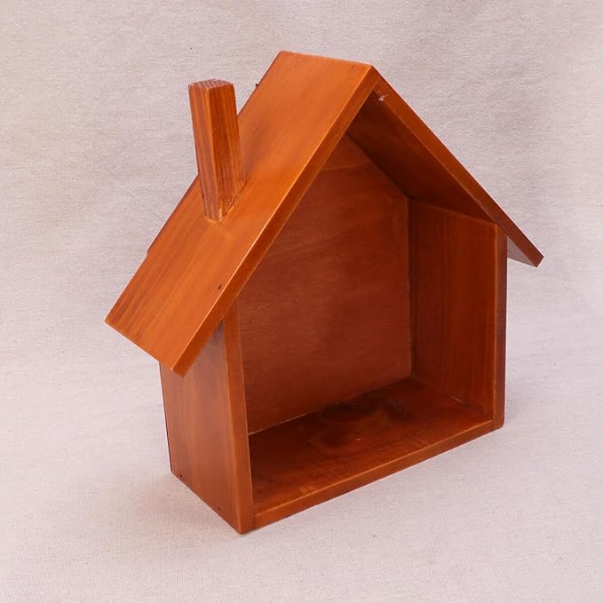 Small House Shaped Wall Mounted Storage Shelf Natural Wood Wall Shelf Organizer for Bedroom Room Office Cute Decorative Display Rack for Collectibles and Knickknacks Wood Color
