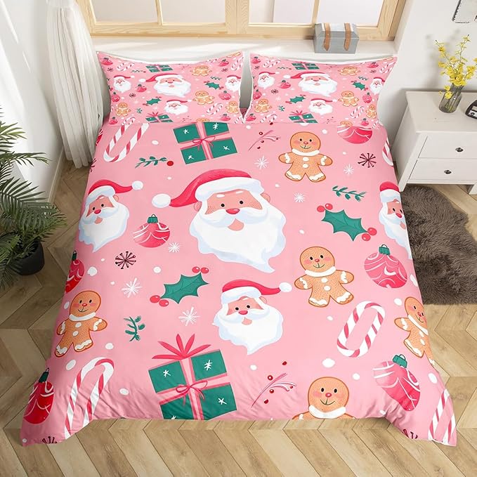 Feelyou Merry Christmas Bedding Set Christmas Duvet Cover for Kids Boys Girls Cookies Candy Comforter Cover Christmas Tree Bedspread Cover Bedroom Collection 3Pcs King Size,No Comforter