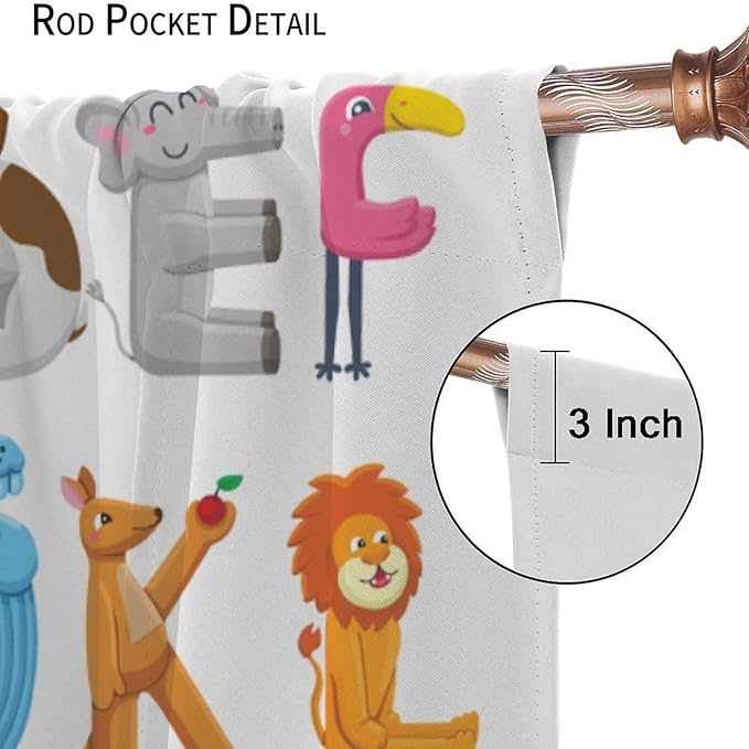 Kids Alphabet Curtains Cartoon Animal Baby Children Funny Learning Educational Curtain with Rod Pocket for Bedroom Nursery Decor Drapes Window Treatments 2 Panels Set 42x45 Inch