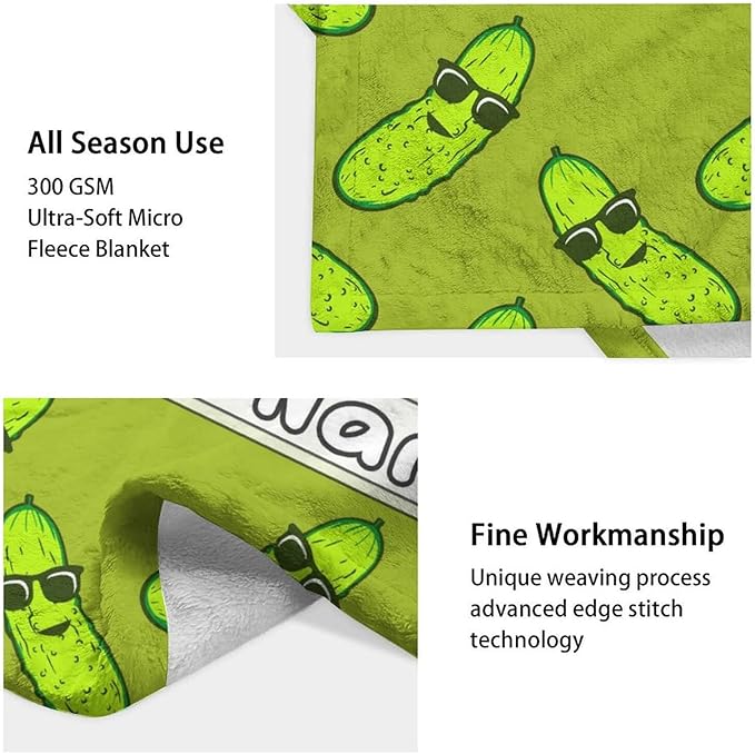 Custom Pickle Throw Blanket for Girls Boys - 40x50 Inches Crib Size - Soft Fluffy Cozy Blankets Gift - Green Funny Blanket Throws for Travel, Office