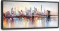 Olivine Large Wall Art, Brooklyn Bridge Pictures Wall Decor, New York Cityscape Canvas Prints Painting, Framed Artwork for Bathroom Bedroom Living Room Office Home Decoration 60"x30"