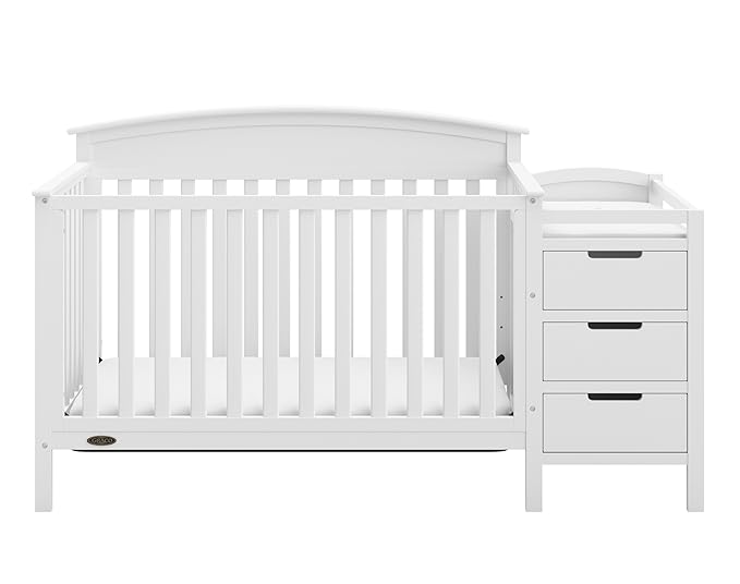 Graco Benton 4-in-1 Convertible Crib and Changer (White) – GREENGUARD Gold Certified, Crib & Changing Table Combo, Water-Resistant Changing Pad, Converts to Toddler Bed, Daybed and Full-Size Bed