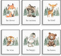 gooptyinh Framed Woodland Nursery Animal Canvas Wall Art, 6 Piece Inspirational Forest Animals Print Posters, Motivational Quotes Cute Bear Fox Rabbit Deer Raccoon Owl Decor for Baby Bedroom 12x16in