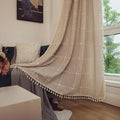 Deeprove Boho Curtains 72 Inches Length Bohemian Lattice Gingham Chic Textured Embroidery Plaids, Vintage Tassels Home Decor Drapes Light Filtering Rod Pocket, 1 Panel W52 x L72, Natural Linen