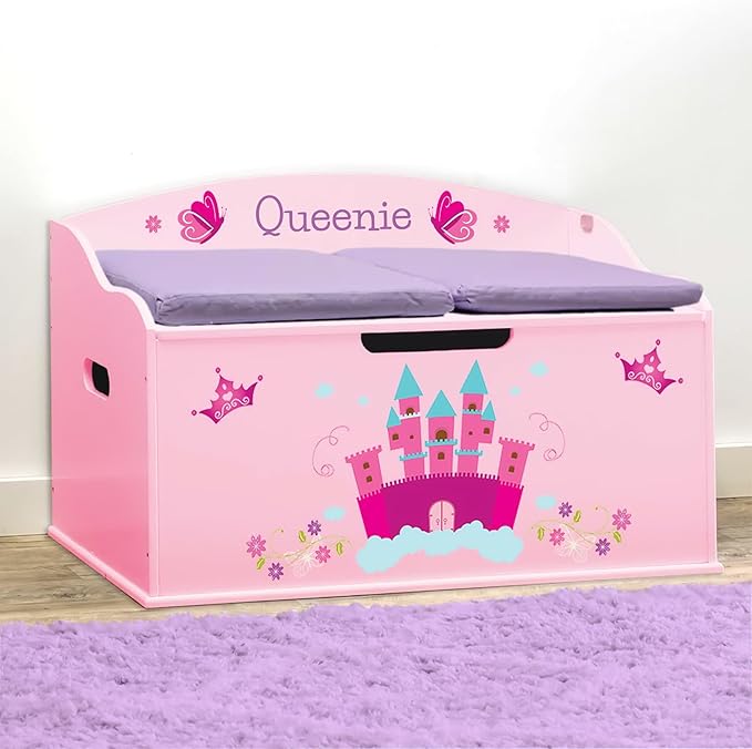 DIBSIES Personalized Creative Wonders Toy Box, Princess, 30 x 19.25 x 18 inches, Soft-Close Lid (Pink)