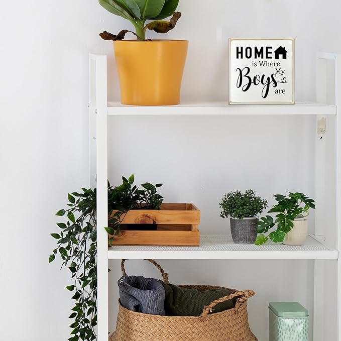 Inspirational Home is Where My Boys are Sign, Home Shelf Cubicle Table Desk Decor, Living Room Bedroom Family Decor Boy Mom Momma Gifts for Women 4" x 4"x 1.8"