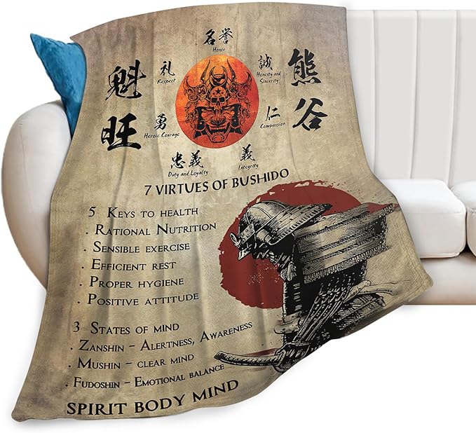 Tijuboni Japanese Samurai Throw Blanket Japanese Warrior Gifts for Men Women Girls Boys Kids Adults Soft Flannel Fleece Blanket for Couch Sofa Bed Home Decor 50"x60"