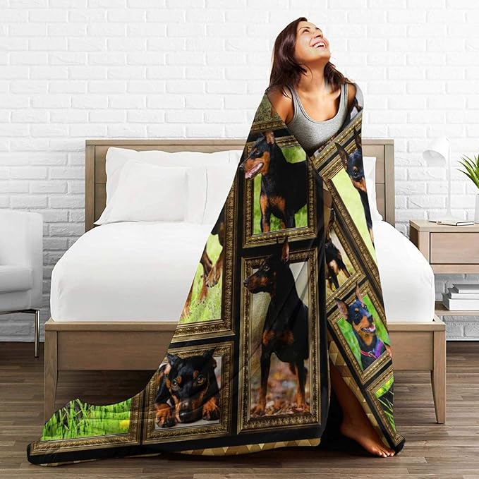 Cute Doberman Blanket for Girls Boys Doberman Pinscher Dog Throw Blankets Soft Cozy Warm Fuzzy Fleece Funny Puppy Bedding Flannel Throws Stuffed Animal Gifts for Kids Men Women Bedroom Decor 50"x40"