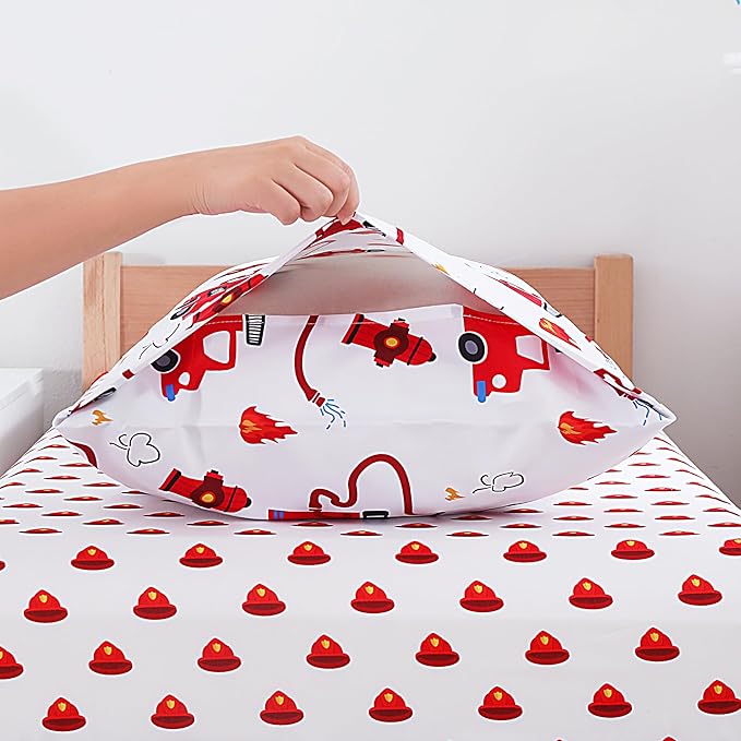 Viviland Fire Truck Toddler Comforter Sets, Cute Boys Girls Toddler Bedding Set, Soft Microfiber Fire Engine Toddler Bed Set