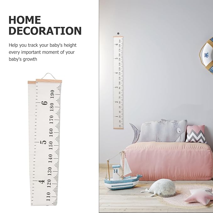 Growth Chart Height Measurement Ruler for Boys and Nordic Style Canvas Wall Hanging with Centimeter Scale Height Measuring Tape for Home Nursery Decor