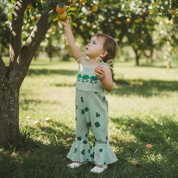Toddler Baby Girl Valentines Day Outfit Love Sleeveless Tie-up Suspender Romper Bell Bottom Pants Spring Jumpsuit
