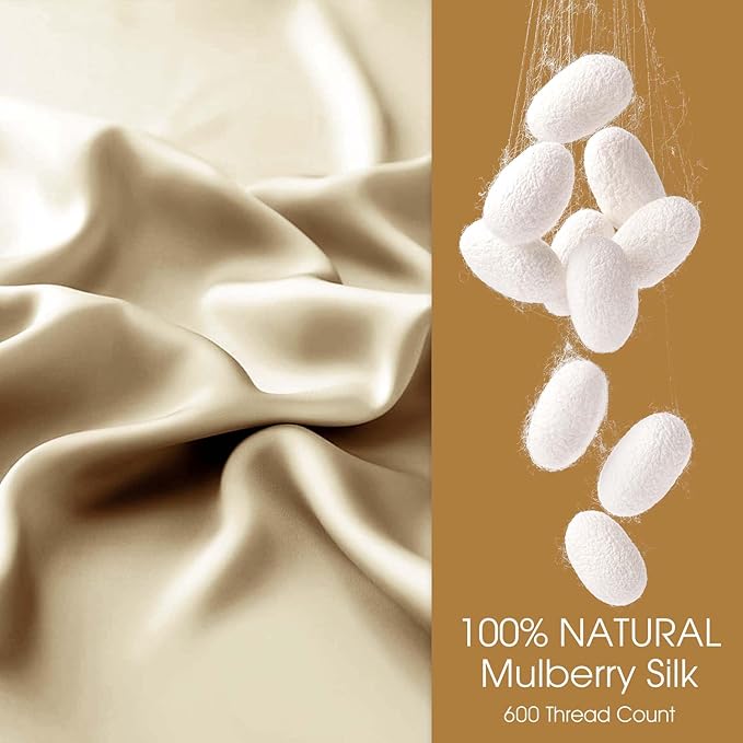100% Silk Pillowcase for Hair and Skin Toddler Size 2 Pack Mulberry Silk Pillow Case 13 x 18 Inches Highest 6A Silk Kids/Travel Pillow Cover Soft Breathable Cooling with Hidden Zipper, Champagne