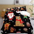 LUVIVIHOME 3PCS Merry Christmas Comforter Set Full Size, Boys Girls Kids Bedding, Black Quilt, Funny Cute Cartoon Santa Claus Elf Owl Elk Reindeer Squirrel Xmas Christmas Bedroom Decor, 2 Pillow Shams
