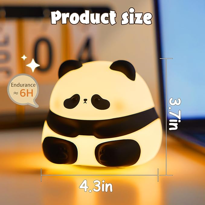 Cute Panda Night Light LED Silicone Squishy Animal Lamp for Kids – 3 Dimming Levels Ideal Nightlight for Nursery – for Boys and Girls – Fun Room Decor – Soft and Safe Breastfeeding Light