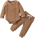 Newborn Baby Boy Girl Clothes Ribbed Knitted Cotton Long Sleeve Romper Long Pants Solid Color Fall Winter Outfits