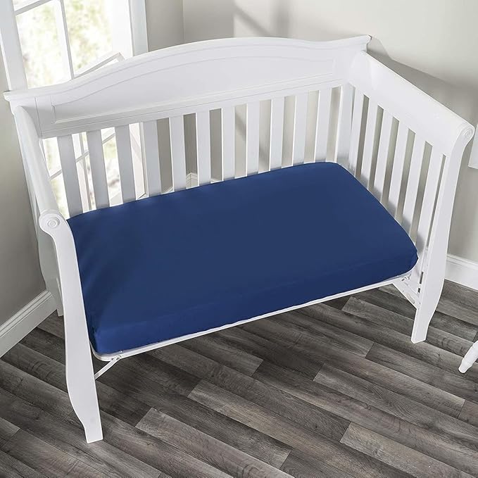 Everyday Kids 2-Pack Fitted Crib Sheets, 100% Soft Breathable Microfiber Baby Sheet, Fits Standard Size Crib Mattress 28in x 52in, Navy Nursery Sheet and Gray Nursery Sheet