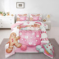 Feelyou Christmas Bedding Set Soft for Boys Girls, Pink Gingerbread Comforter Set Toddler Size Christmas Decor Duvet Quilt Microfiber Xmas Bedroom Decor 2 Pcs with 1 Pillow Cases