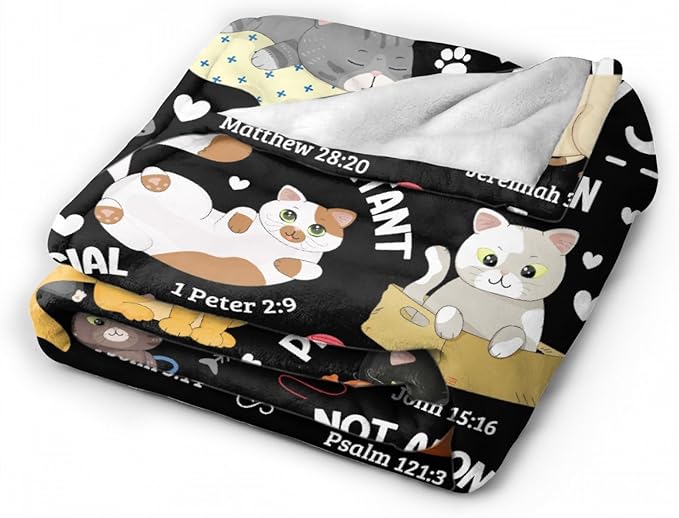 Cat Throw Blanket,Bible Verse Blanket, Christian Gifts, God Says I am Print Blankets, Meaningful Thoughtful Religious Gifts for Girls,Cat Lover Room Bed Decoration, 50"x60"