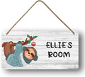 Personalized Sloth Wall Decor, Custom Name Sign, Hanging Wood Door Sign for Teen Girl Kids Bedroom Living Room 10 x 5 inch