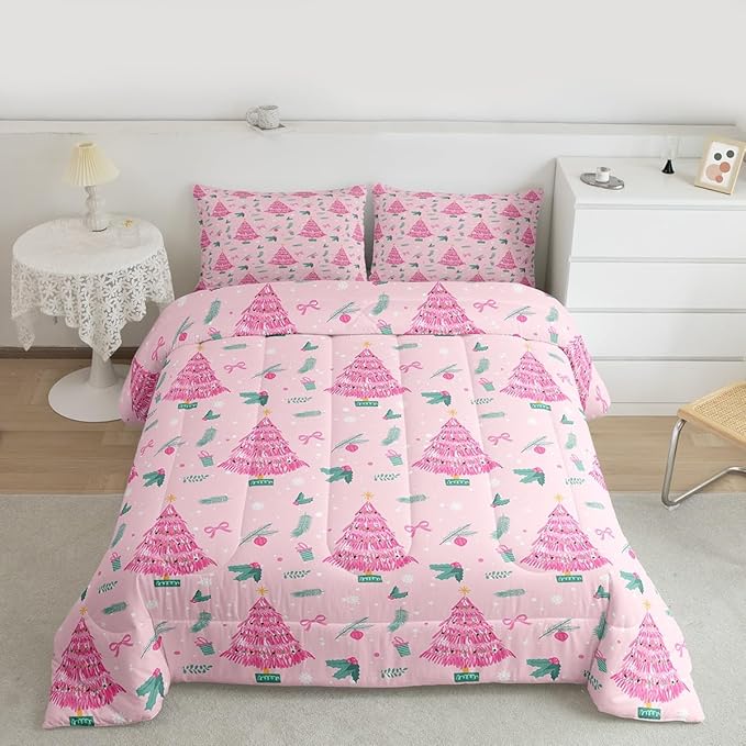 Feelyou Christmas Tree Comforter Set All Season Merry Christmas Bedding Set with 2 Pillow Cases Happy New Year Microfiber Kids Full Bedclothes Xmas Bedroom Decor Duvet Quilt Soft Lightweight