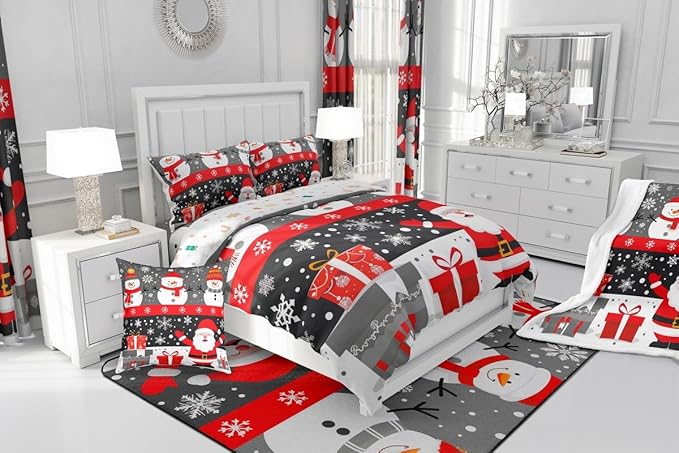Feelyou Christmas Bedding Set Soft for Boys Girls, Merry Christmas Comforter Set Queen Size New Year Gift Duvet Quilt Microfiber Snowflake Bedroom Decor 3 Pcs with 2 Pillow Cases