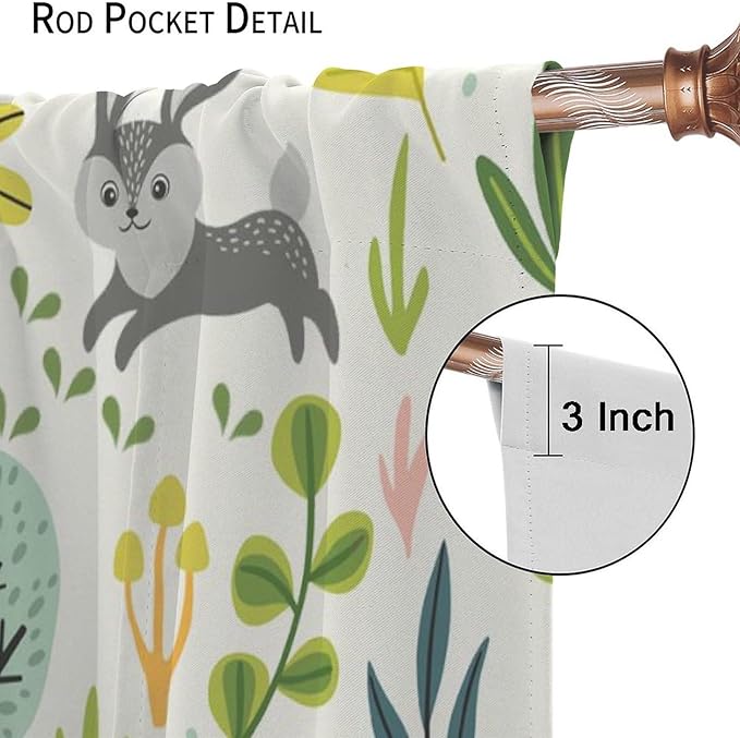 Kid Forest Animal Curtains,Woodland Animal Cartoon Watercolor Forest Hedgehog Fox Toddler Boys Girls Bedroom Living Room Window Drapes 84x84in
