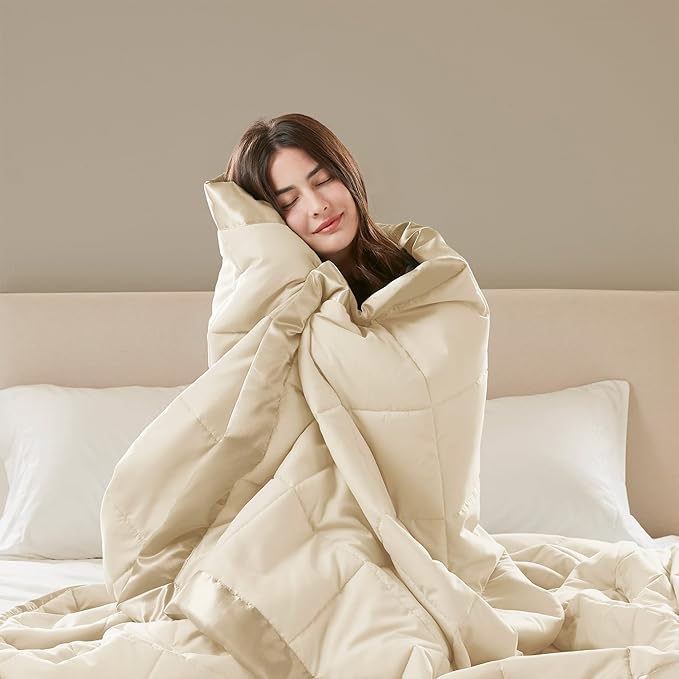 Madison Park Windom Down Alternative Blanket, Premium 3M Scotchgard Moisture Wicking Treatment, Lightweight and Soft Bed Cover For All Season, Satin Trim, Cream Twin