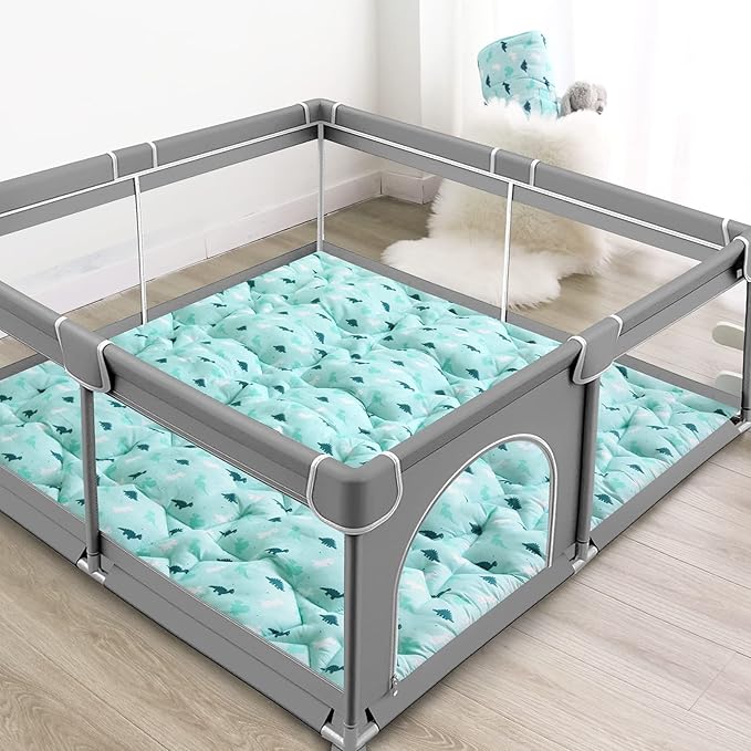 Baby Play Mats for Floor, 59x59 Inch Thicker and Larger Soft Cushioning Playmats for Babies and Toddlers, Foldable Washable Baby Playpen Mat,