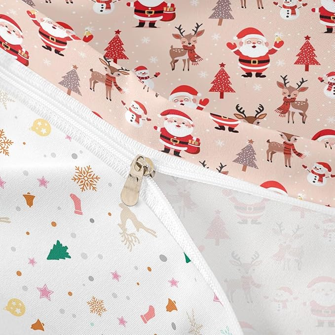 Christmas Kids Bedding Set Santa Claus Bedding Duvet Cover Set for Boys Girls Christmas Tree Deer Decor Comforter Cover Set Snowflake Xmas Theme Bedspread Cover Bedroom Quilt Cover 2Pcs Toddler Size
