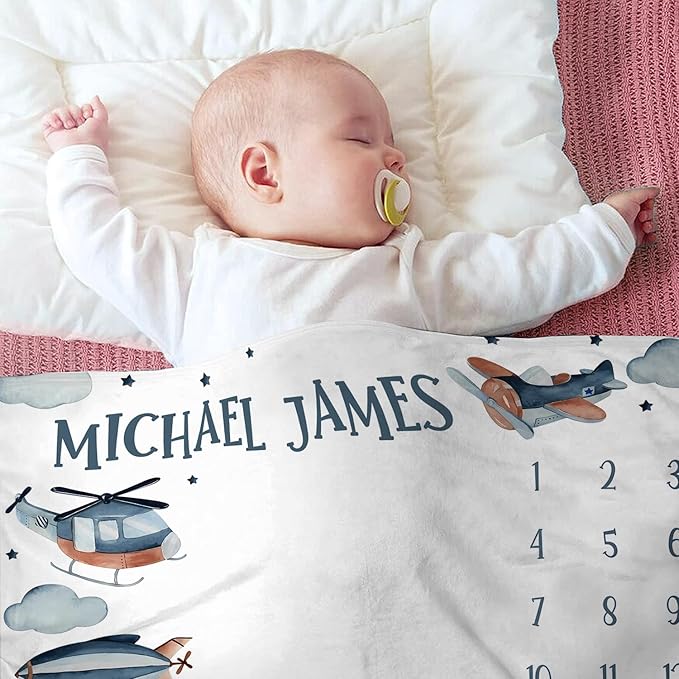 OLIVE OLIVIA Personalized Monthly Baby Milestone Blanket, Baby Months Blanket, Perfect Custom Newborn Gifts,30"x40"