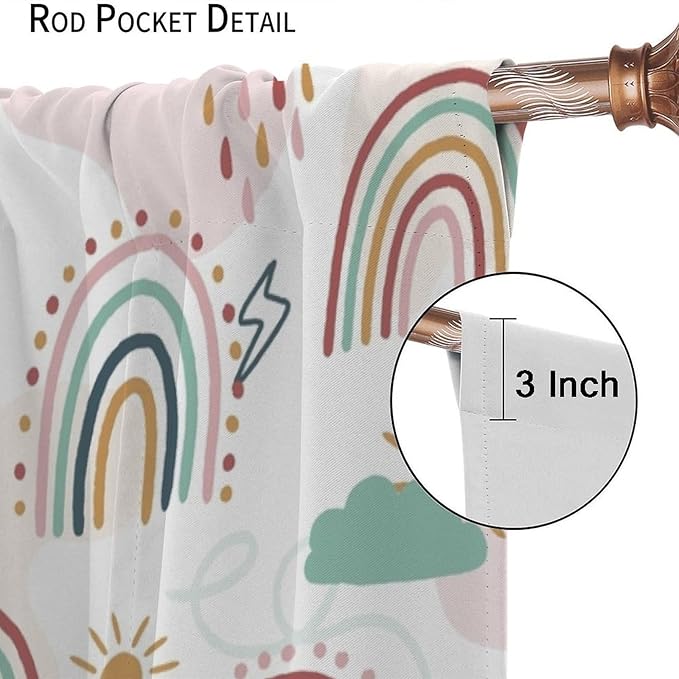 Kids Rainbow Curtains Boho Cartoon Colorful Stars Love Heart Lovely Abstract Art Pattern Print Window Drapes for Girl Bedroom Living Room Kitchen Decor,2 Panel Set,55Wx63H Inch Blackout
