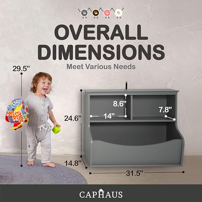 CAPHAUS Kids' Multifunctional Book and Toy Storage Cubby - Open Shelf Organizer for Nursery, Playroom, Closet - Home Organization Toy Bookcase
