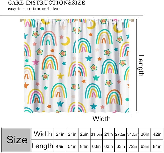 Kids Rainbow Curtains Cartoon Rainbow Abstract Bohemia Floral Lovely Stars Pattern Print Window Drapes for Girl Bedroom Living Room Kitchen Decor,2 Panel Set,55Wx63H Inch Blackout