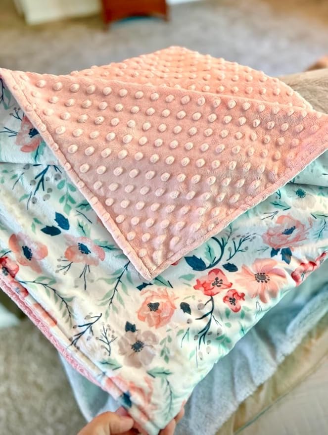 Baby Double Layer Soft Plush Minky Blanket With Dotted Backing for Boys Girls - Toddler Newborn Shower Gift (Blossom, 30 X 40 Inch)