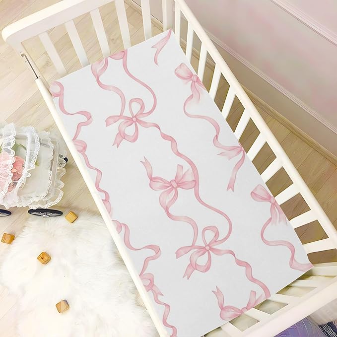 Watercolor Bows Crib Sheets for Boys Girls Pack N Play Sheet Soft Breathable Mini Crib Sheets 39" x 27"