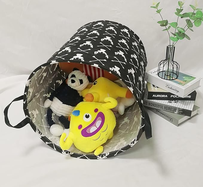 KUNRO Round Laundry Gift Basket Storage Hamper, Kids Toys and Clothes Storage Organizer Bins, Toy Shelf Basket with Handles for Room Decor (Deer)